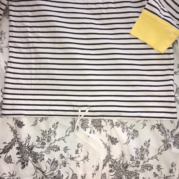 Preowned Talbots Black & White Striped Blouse 3/4 Sleeves Tie Front Bottom S - Picture 5 of 7